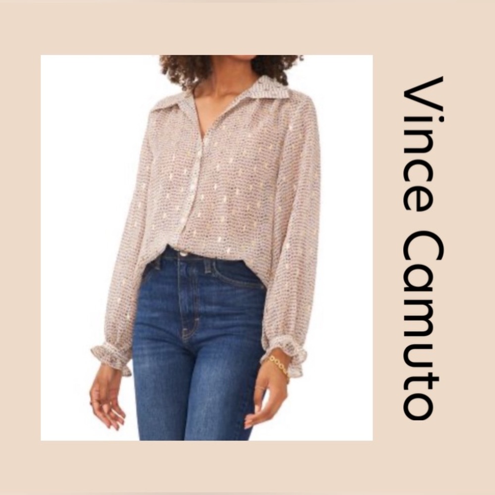 Vince Camuto Women’s Long Sleeve Collared Sheer Dress Blouse Size 1X